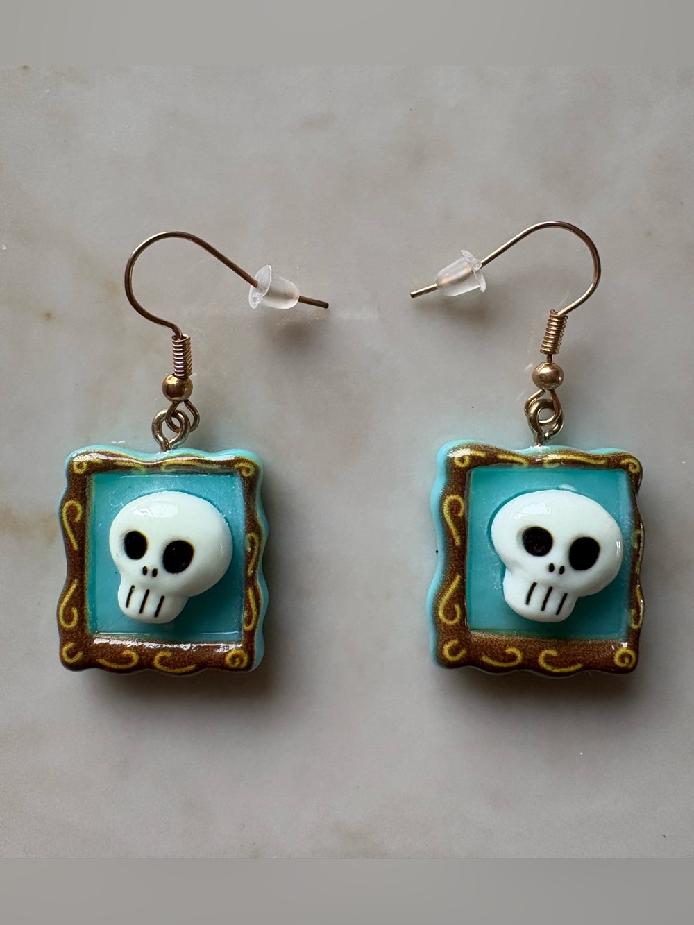 Handcrafted Turquoise Skull Frame Earrings - Women Jewelry